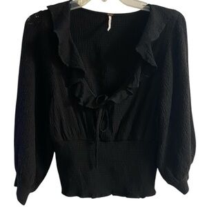 Free‎ people black Billie cascade ruffle tie spoke puff sleeve Medium